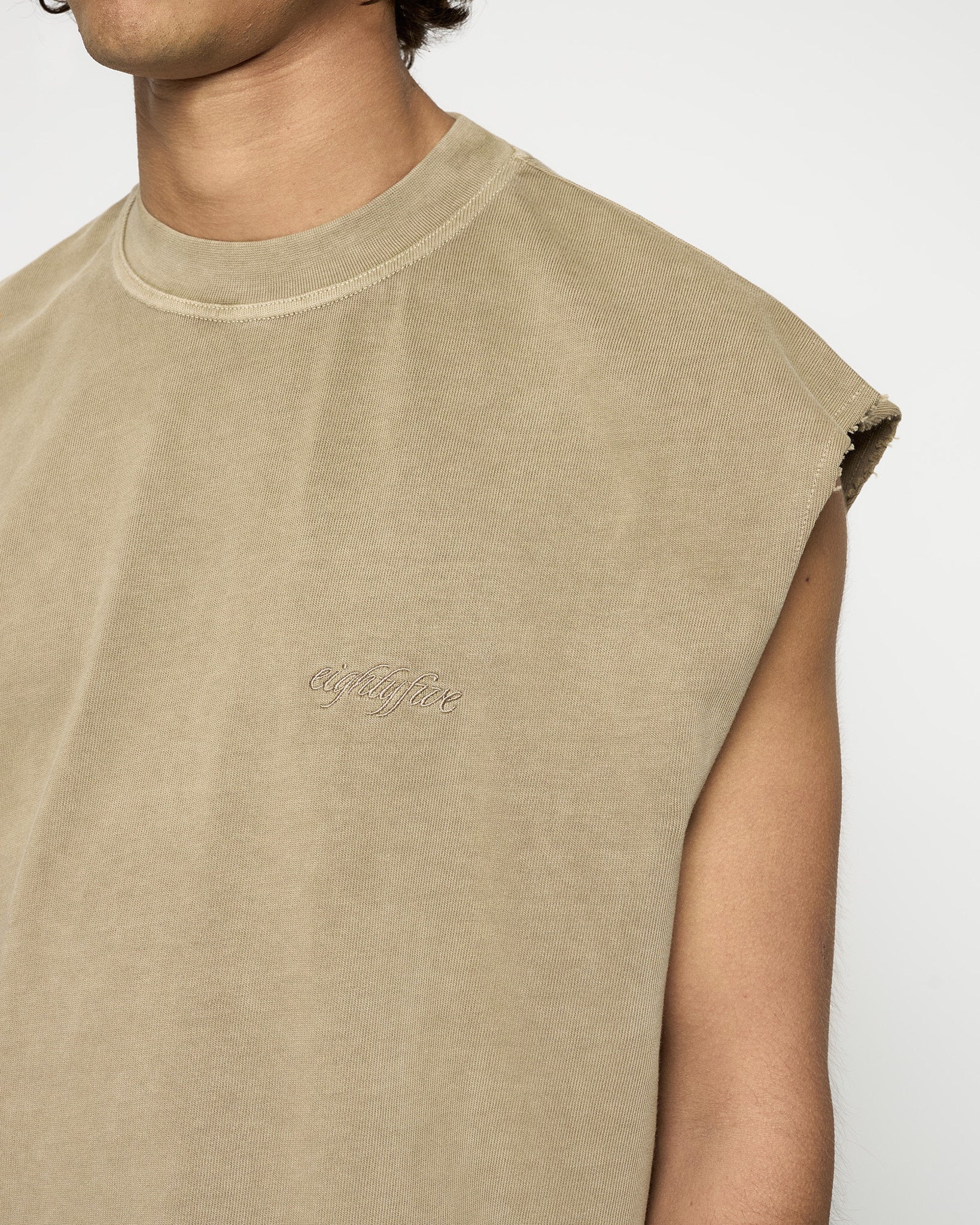 Embroidered Sleeveless T-Shirt