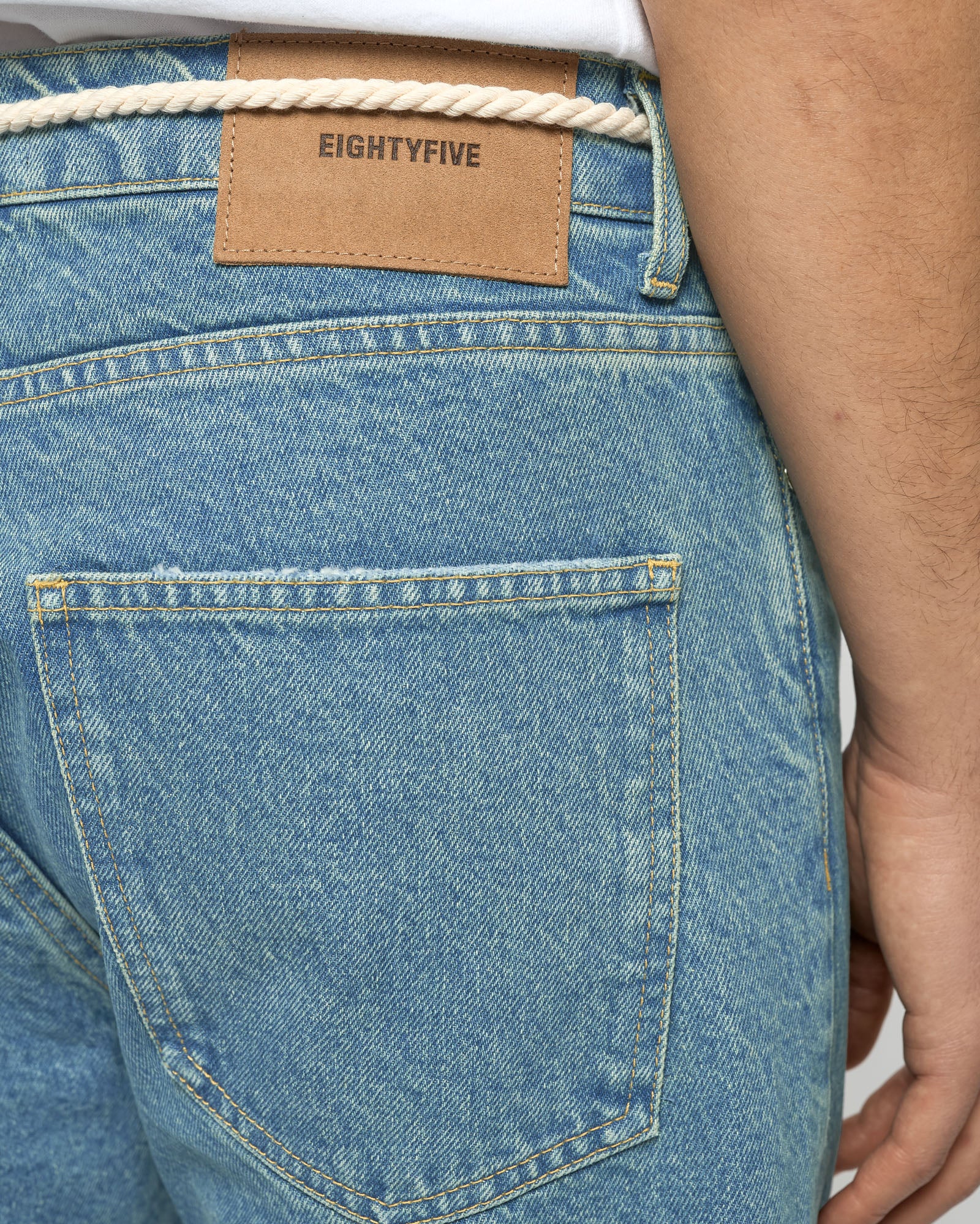 Distressed cropped straight denim