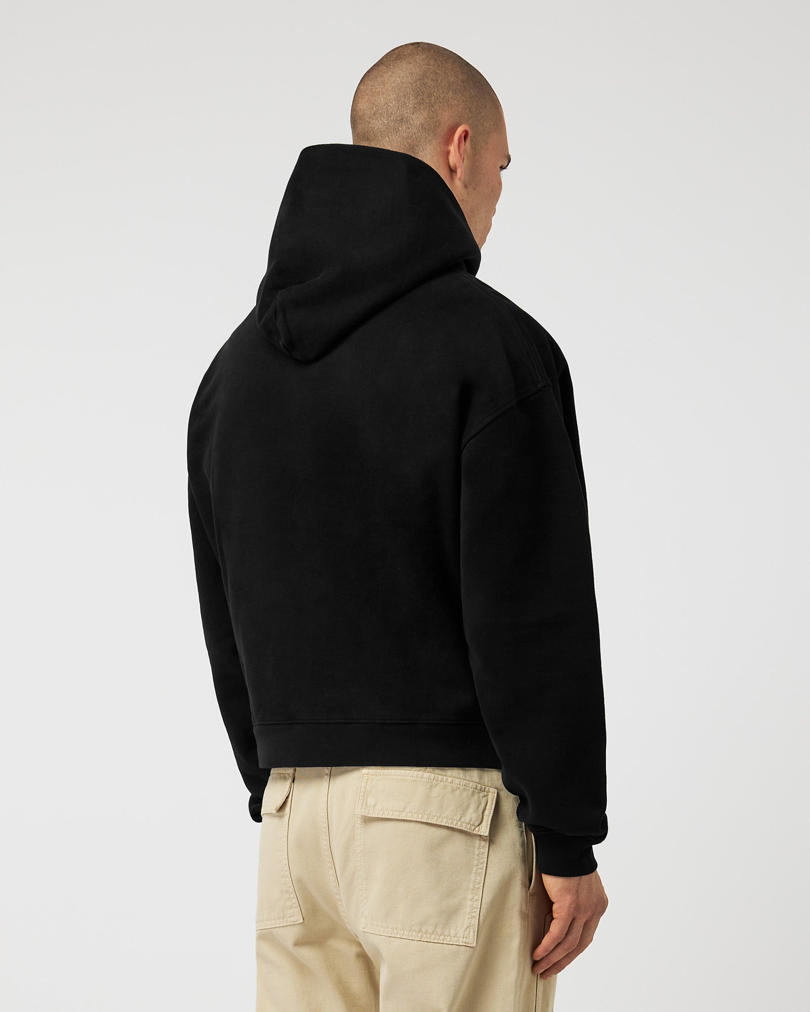 Heavy Cropped Black Basic Hoodie